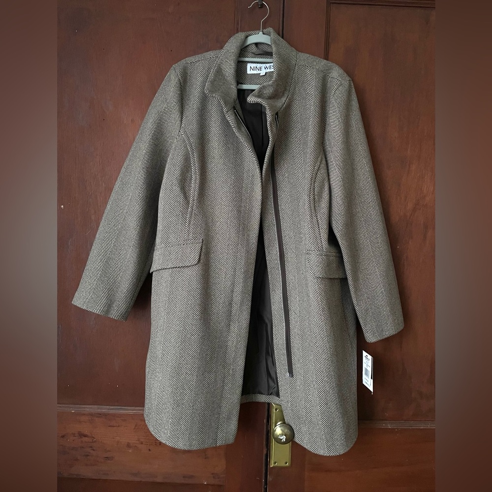 Nine West Herringbone Zip Front Coat XXL NWT